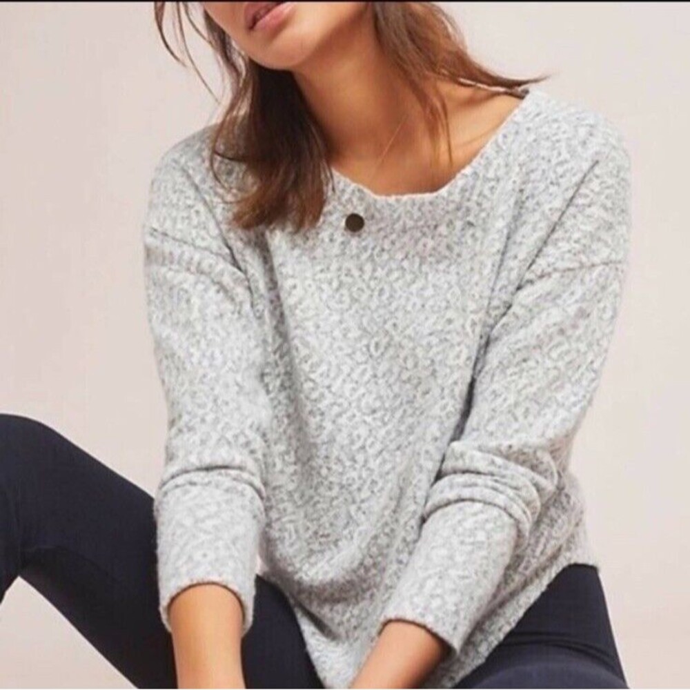 Anthropologie Saturday Sunday Gray Leopard Print Pullover Sweater Womens Large